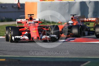 World © Octane Photographic Ltd. Formula 1 - Winter Test 2. Kimi Raikkonen - Scuderia Ferrari SF70H and Fernando Alonso - McLaren Honda MCL32. Circuit de Barcelona-Catalunya. Friday 10th March 2017. Digital Ref:1787CB1D6729