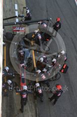 World © Octane Photographic Ltd. Formula 1 - Winter Test 2. Romain Grosjean - Haas F1 Team VF-17 and team doing a pit stop. Circuit de Barcelona-Catalunya. Friday 10th March 2017. Digital Ref: 1787LB5D0136