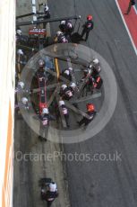 World © Octane Photographic Ltd. Formula 1 - Winter Test 2. Romain Grosjean - Haas F1 Team VF-17 and team doing a pit stop. Circuit de Barcelona-Catalunya. Friday 10th March 2017. Digital Ref: 1787LB5D0137