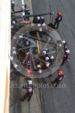 World © Octane Photographic Ltd. Formula 1 - Winter Test 2. Romain Grosjean - Haas F1 Team VF-17 and team doing a pit stop. Circuit de Barcelona-Catalunya. Friday 10th March 2017. Digital Ref: 1787LB5D0140