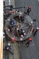 World © Octane Photographic Ltd. Formula 1 - Winter Test 2. Romain Grosjean - Haas F1 Team VF-17 and team doing a pit stop. Circuit de Barcelona-Catalunya. Friday 10th March 2017. Digital Ref: 1787LB5D0145