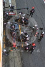 World © Octane Photographic Ltd. Formula 1 - Winter Test 2. Romain Grosjean - Haas F1 Team VF-17 and team doing a pit stop. Circuit de Barcelona-Catalunya. Friday 10th March 2017. Digital Ref: 1787LB5D0150