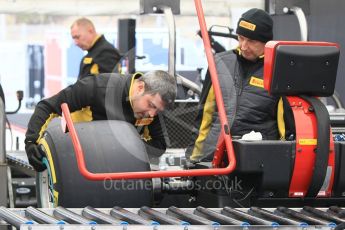 World © Octane Photographic Ltd. Formula 1 - Winter Test 1. Mercedes AMG Petronas F1 W08 EQ Energy+ wheels being fitted with their Pirelli tyres. Circuit de Barcelona-Catalunya. Tuesday 28th February2017. Digital Ref : 1781CB1D3767