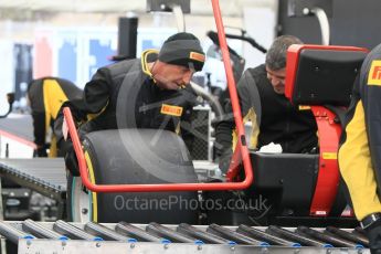 World © Octane Photographic Ltd. Formula 1 - Winter Test 1. Mercedes AMG Petronas F1 W08 EQ Energy+ wheels being fitted with their Pirelli tyres. Circuit de Barcelona-Catalunya. Tuesday 28th February2017. Digital Ref : 1781CB1D3773