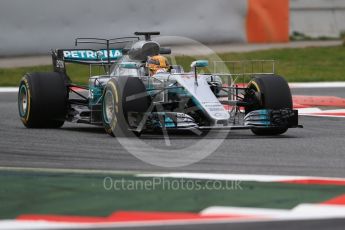 World © Octane Photographic Ltd. Formula 1 - Winter Test 1. Lewis Hamilton - Mercedes AMG Petronas F1 W08 EQ Energy+. Circuit de Barcelona-Catalunya. Tuesday 28th February2017. Digital Ref :1781CB1D7216