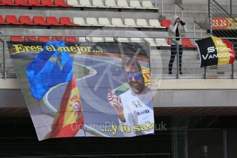 World © Octane Photographic Ltd. Formula 1 - Winter Test 1. Fernando Alonso fans flag - McLaren Honda. Circuit de Barcelona-Catalunya. Tuesday 28th February2017. Digital Ref :1781CB1D7513