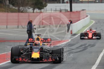 World © Octane Photographic Ltd. Formula 1 - Winter Test 1. Max Verstappen - Red Bull Racing RB13 and Kimi Raikkonen - Scuderia Ferrari SF70H. Circuit de Barcelona-Catalunya. Tuesday 28th February2017. Digital Ref :1781LB1D8742
