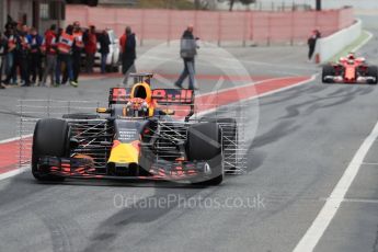 World © Octane Photographic Ltd. Formula 1 - Winter Test 1. Max Verstappen - Red Bull Racing RB13 and Kimi Raikkonen - Scuderia Ferrari SF70H. Circuit de Barcelona-Catalunya. Tuesday 28th February2017. Digital Ref :1781LB1D8750