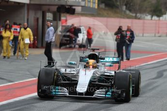 World © Octane Photographic Ltd. Formula 1 - Winter Test 1. Lewis Hamilton - Mercedes AMG Petronas F1 W08 EQ Energy+. Circuit de Barcelona-Catalunya. Tuesday 28th February2017. Digital Ref :1781LB1D8843