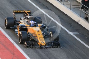 World © Octane Photographic Ltd. Formula 1 - Winter Test 1. Jolyon Palmer - Renault Sport F1 Team R.S.17. Circuit de Barcelona-Catalunya. Wednesday 1st March 2017. Digital Ref :1782CB1D4402