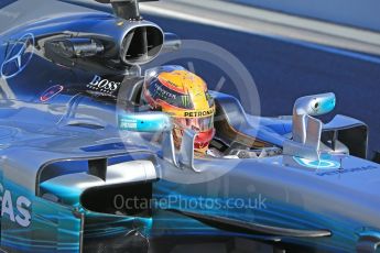 World © Octane Photographic Ltd. Formula 1 - Winter Test 1. Lewis Hamilton - Mercedes AMG Petronas F1 W08 EQ Energy+. Circuit de Barcelona-Catalunya. Wednesday 1st March 2017. Digital Ref :1782CB1D8315