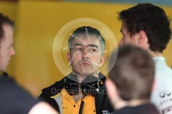 World © Octane Photographic Ltd. Formula 1 - Winter Test 1. Nick Chester – Chassis Technical Director of Renault Sport F1 Team talks with Jolyon Palmer. Circuit de Barcelona-Catalunya. Wednesday 1st March 2017. Digital Ref : 1782LB1D0009