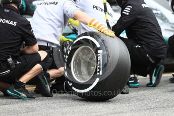 World © Octane Photographic Ltd. Formula 1 - Winter Test 1. Tyres of Mercedes AMG Petronas F1 W08 EQ Energy+. Circuit de Barcelona-Catalunya. Wednesday 1st March 2017. Digital Ref : 1782LB1D0155