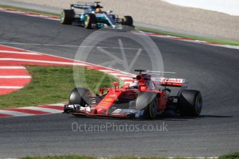 World © Octane Photographic Ltd. Formula 1 - Winter Test 1. Sebastian Vettel - Scuderia Ferrari SF70H and Lewis Hamilton - Mercedes AMG Petronas F1 W08 EQ Energy+. Circuit de Barcelona-Catalunya. Wednesday 1st March 2017. Digital Ref :1782LB1D0948