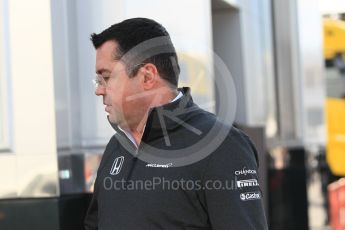 World © Octane Photographic Ltd. Formula 1 - Winter Test 1. Eric Boullier - McLaren Honda Racing Director. Circuit de Barcelona-Catalunya. Thursday 2nd March 2017. Digital Ref :1783CB1D4693