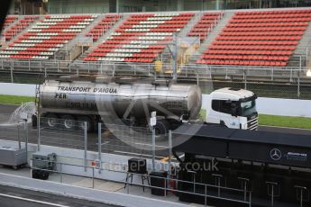 World © Octane Photographic Ltd. Formula 1 - Winter Test 1. Setting up for the wet track testing - The bowsers giving the track a soak. Circuit de Barcelona-Catalunya. Thursday 2nd March 2017. Digital Ref : 1783CB1D8712