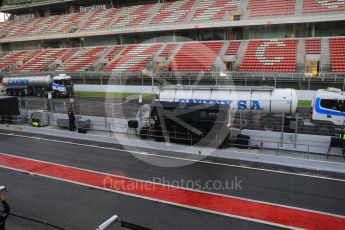 World © Octane Photographic Ltd. Formula 1 - Winter Test 1. Setting up for the wet track testing - The bowsers giving the track a soak. Circuit de Barcelona-Catalunya. Thursday 2nd March 2017. Digital Ref : 1783CB1D8726