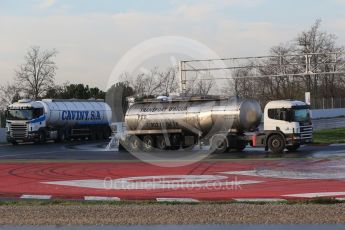 World © Octane Photographic Ltd. Formula 1 - Winter Test 1. The bowsers giving the track a soak. Circuit de Barcelona-Catalunya. Thursday 2nd March 2017. Digital Ref : 1783CB1D8729