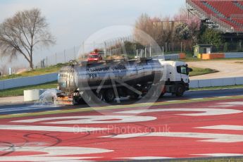 World © Octane Photographic Ltd. Formula 1 - Winter Test 1. The bowsers giving the track a soak. Circuit de Barcelona-Catalunya. Thursday 2nd March 2017. Digital Ref : 1783CB1D8735