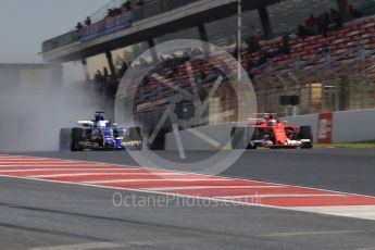 World © Octane Photographic Ltd. Formula 1 - Winter Test 1. Kimi Raikkonen - Scuderia Ferrari SF70H and Antonio Giovinazzi – Sauber F1 Team C36. Circuit de Barcelona-Catalunya. Thursday 2nd March 2017. Digital Ref :1783CB1D9694