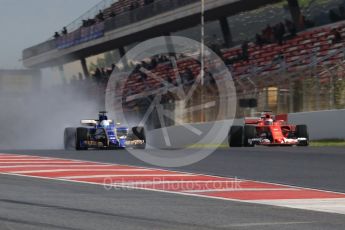 World © Octane Photographic Ltd. Formula 1 - Winter Test 1. Kimi Raikkonen - Scuderia Ferrari SF70H and Antonio Giovinazzi – Sauber F1 Team C36. Circuit de Barcelona-Catalunya. Thursday 2nd March 2017. Digital Ref :1783CB1D9695