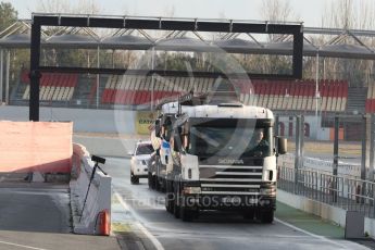 World © Octane Photographic Ltd. Formula 1 - Winter Test 1. Setting up for the wet track testing - The bowsers giving the pit lane a soak. Circuit de Barcelona-Catalunya. Thursday 2nd March 2017. Digital Ref : 1783LB1D0993