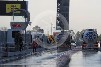 World © Octane Photographic Ltd. Formula 1 - Winter Test 1. Setting up for the wet track testing - The bowsers giving the pit lane a soak. Circuit de Barcelona-Catalunya. Thursday 2nd March 2017. Digital Ref : 1783LB1D1020