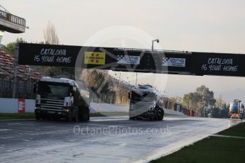 World © Octane Photographic Ltd. Formula 1 - Winter Test 1. Setting up for the wet track testing - The bowsers giving the track a soak. Circuit de Barcelona-Catalunya. Thursday 2nd March 2017. Digital Ref : 1783LB5D8840