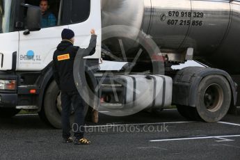 World © Octane Photographic Ltd. Formula 1 - Winter Test 1. Setting up for the wet track testing - The bowsers giving the track a soak under the direction of Pirelli. Circuit de Barcelona-Catalunya. Thursday 2nd March 2017. Digital Ref : 1783LB5D8853