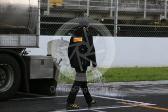 World © Octane Photographic Ltd. Formula 1 - Winter Test 1. Setting up for the wet track testing - The bowsers giving the track a soak under the direction of Pirelli. Circuit de Barcelona-Catalunya. Thursday 2nd March 2017. Digital Ref : 1783LB5D8860
