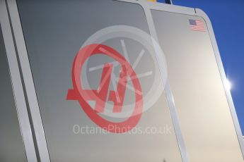 World © Octane Photographic Ltd. Haas F1 Team logo - Circuit de Barcelona-Catalunya. Sunday 26th February 2017. Digital Ref : 1778CB1D5700