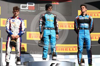 World © Octane Photographic Ltd. GP3 - Race 2. Arjun Maini (1st) – Jenzer Motorsport, Dorian Boccolacci (2nd) – Trident and Allessio Lorando (3rd) – Jenzer Motorsport. Circuit de Barcelona - Catalunya, Spain. Sunday 14th May 2017. Digital Ref:1821LB1D3096