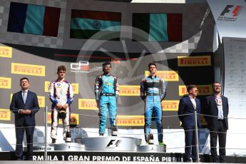 World © Octane Photographic Ltd. GP3 - Race 2. Arjun Maini (1st) – Jenzer Motorsport, Dorian Boccolacci (2nd) – Trident and Allessio Lorando (3rd) – Jenzer Motorsport. Circuit de Barcelona - Catalunya, Spain. Sunday 14th May 2017. Digital Ref:1821LB1D3113