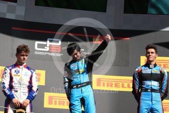 World © Octane Photographic Ltd. GP3 - Race 2. Arjun Maini (1st) – Jenzer Motorsport, Dorian Boccolacci (2nd) – Trident and Allessio Lorando (3rd) – Jenzer Motorsport. Circuit de Barcelona - Catalunya, Spain. Sunday 14th May 2017. Digital Ref:1821LB1D3119