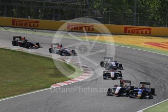 World © Octane Photographic Ltd. GP3 - Race 2. Ryan Tveter – Trident and Santini Ferrucci – DAMS get close. Circuit de Barcelona - Catalunya, Spain. Sunday 14th May 2017. Digital Ref:1821LB2D8706