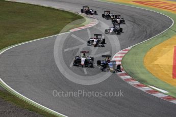 World © Octane Photographic Ltd. GP3 - Race 2. Ryan Tveter – Trident and Santini Ferrucci – DAMS get close. Circuit de Barcelona - Catalunya, Spain. Sunday 14th May 2017. Digital Ref:1821LB2D8712