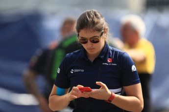 World © Octane Photographic Ltd. Formula 1 - Italian Grand Prix - Pit Lane. Tatiana Calderon - Development Driver Sauber F1 Team. Monza, Italy. Thursday 31st August 2017. Digital Ref: 1931LB1D0049