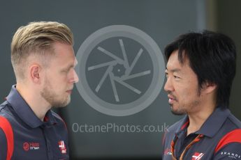 World © Octane Photographic Ltd. Formula 1 - Italian Grand Prix - Paddock. Kevin Magnussen - Haas F1 Team VF-17 and Ayao Komatsu - Chief Race Engineer. Monza, Italy. Thursday 31st August 2017. Digital Ref: 1931LB1D0356