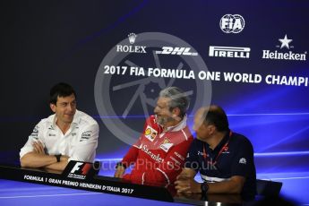 World © Octane Photographic Ltd. Formula 1 - Italian Grand Prix – Friday Team Press Conference – Part 1. Maurizio Arrivabene – Managing Director and Team Principal of Scuderia Ferrari, Frederic Vasseur – Team Principal and CEO of Sauber Motorsport AG and Toto Wolff - Executive Director & Head of Mercedes-Benz Motorsport. Monza, Italy. Friday 1st September 2017. Digital Ref: 1940LB2D8336