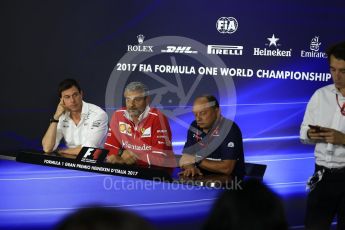 World © Octane Photographic Ltd. Formula 1 - Italian Grand Prix – Friday Team Press Conference – Part 1. Maurizio Arrivabene – Managing Director and Team Principal of Scuderia Ferrari, Frederic Vasseur – Team Principal and CEO of Sauber Motorsport AG and Toto Wolff - Executive Director & Head of Mercedes-Benz Motorsport. Monza, Italy. Friday 1st September 2017. Digital Ref: 1940LB2D8348