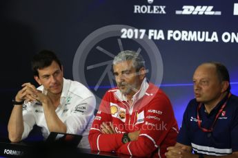 World © Octane Photographic Ltd. Formula 1 - Italian Grand Prix – Friday Team Press Conference – Part 1. Maurizio Arrivabene – Managing Director and Team Principal of Scuderia Ferrari, Frederic Vasseur – Team Principal and CEO of Sauber Motorsport AG and Toto Wolff - Executive Director & Head of Mercedes-Benz Motorsport. Monza, Italy. Friday 1st September 2017. Digital Ref: 1940LB2D8355