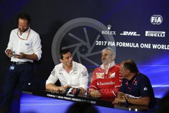 World © Octane Photographic Ltd. Formula 1 - Italian Grand Prix – Friday Team Press Conference – Part 1. Maurizio Arrivabene – Managing Director and Team Principal of Scuderia Ferrari, Frederic Vasseur – Team Principal and CEO of Sauber Motorsport AG and Toto Wolff - Executive Director & Head of Mercedes-Benz Motorsport. Monza, Italy. Friday 1st September 2017. Digital Ref:1940LB2D8365