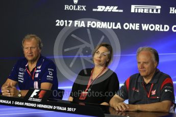 World © Octane Photographic Ltd. Formula 1 - Italian Grand Prix – Friday Team Press Conference – Part 2. Robert Fernley - Deputy Team Principal of Sahara Force India, Gene Haas - Founder and Chairman of Haas F1 Team and Claire Williams - Deputy Team Principal of Williams Martini Racing. Monza, Italy. Friday 1st September 2017. Digital Ref: 1940LB2D8408