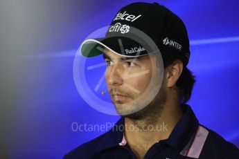 World © Octane Photographic Ltd. Formula 1 - Italian Grand Prix – Thursday Driver Press Conference – Part 1. Sergio Perez - Sahara Force India. Monza, Italy. Thursday 31st August 2017. Digital Ref: 1935LB1D0667