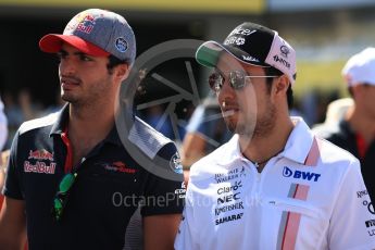 World © Octane Photographic Ltd. Formula 1 - Japanese Grand Prix - Sunday - Drivers’ Parade. Sergio Perez - Sahara Force India VJM10 and Carlos Sainz - Scuderia Toro Rosso STR12. Suzuka Circuit, Suzuka, Japan. Sunday 8th October 2017. Digital Ref:1979LB1D0080