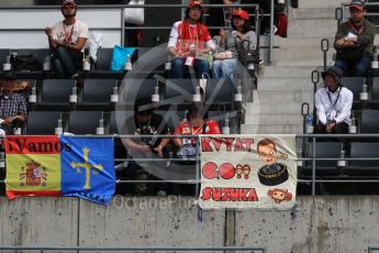 World © Octane Photographic Ltd. Formula 1 - Japanese Grand Prix - Saturday - Practice 3. Daniil Kvyat and Fernando Alonso fans' flags. Suzuka Circuit, Suzuka, Japan. Saturday 7th October 2017. Digital Ref:1976LB1D8829