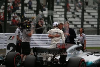 World © Octane Photographic Ltd. Formula 1 - Japanese Grand Prix - Saturday - Qualifying. Lewis Hamilton - Mercedes AMG Petronas F1 W08 EQ Energy+ on track to be interviewed. Suzuka Circuit, Suzuka, Japan. Saturday 7th October 2017. Digital Ref:1977LB2D5158