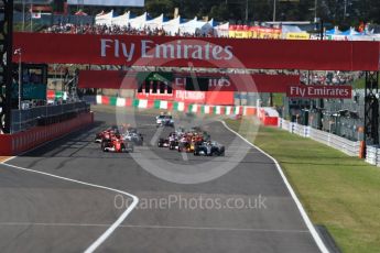 World © Octane Photographic Ltd. Formula 1 - Japanese Grand Prix - Sunday - Race. Lights out - race start, Lewis Hamilton leads in his Mercedes AMG Petronas F1 W08 EQ Energy+. Suzuka Circuit, Suzuka, Japan. Sunday 8th October 2017. Digital Ref:1980LB1D0417