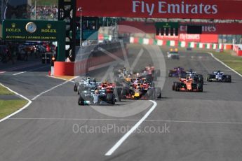 World © Octane Photographic Ltd. Formula 1 - Japanese Grand Prix - Sunday - Race. Lights out - race start, Lewis Hamilton leads in his Mercedes AMG Petronas F1 W08 EQ Energy+. Suzuka Circuit, Suzuka, Japan. Sunday 8th October 2017. Digital Ref:1980LB1D0438