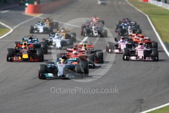 World © Octane Photographic Ltd. Formula 1 - Japanese Grand Prix - Sunday - Race. Entry to turn 1 on lap 1, Lewis Hamilton leads in his Mercedes AMG Petronas F1 W08 EQ Energy+. Suzuka Circuit, Suzuka, Japan. Sunday 8th October 2017. Digital Ref:1980LB1D0455